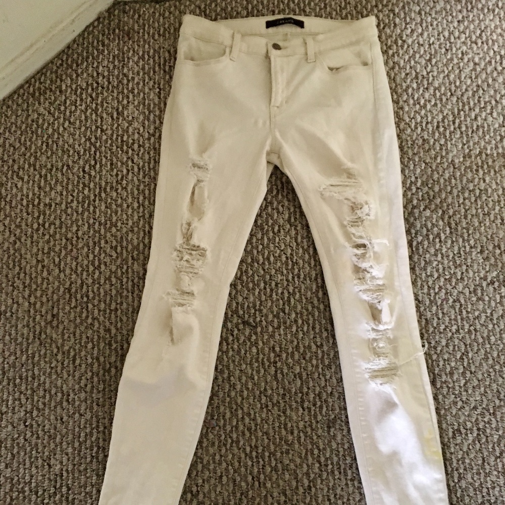 J Brand Cream/Off White Distressed Jeans, 27